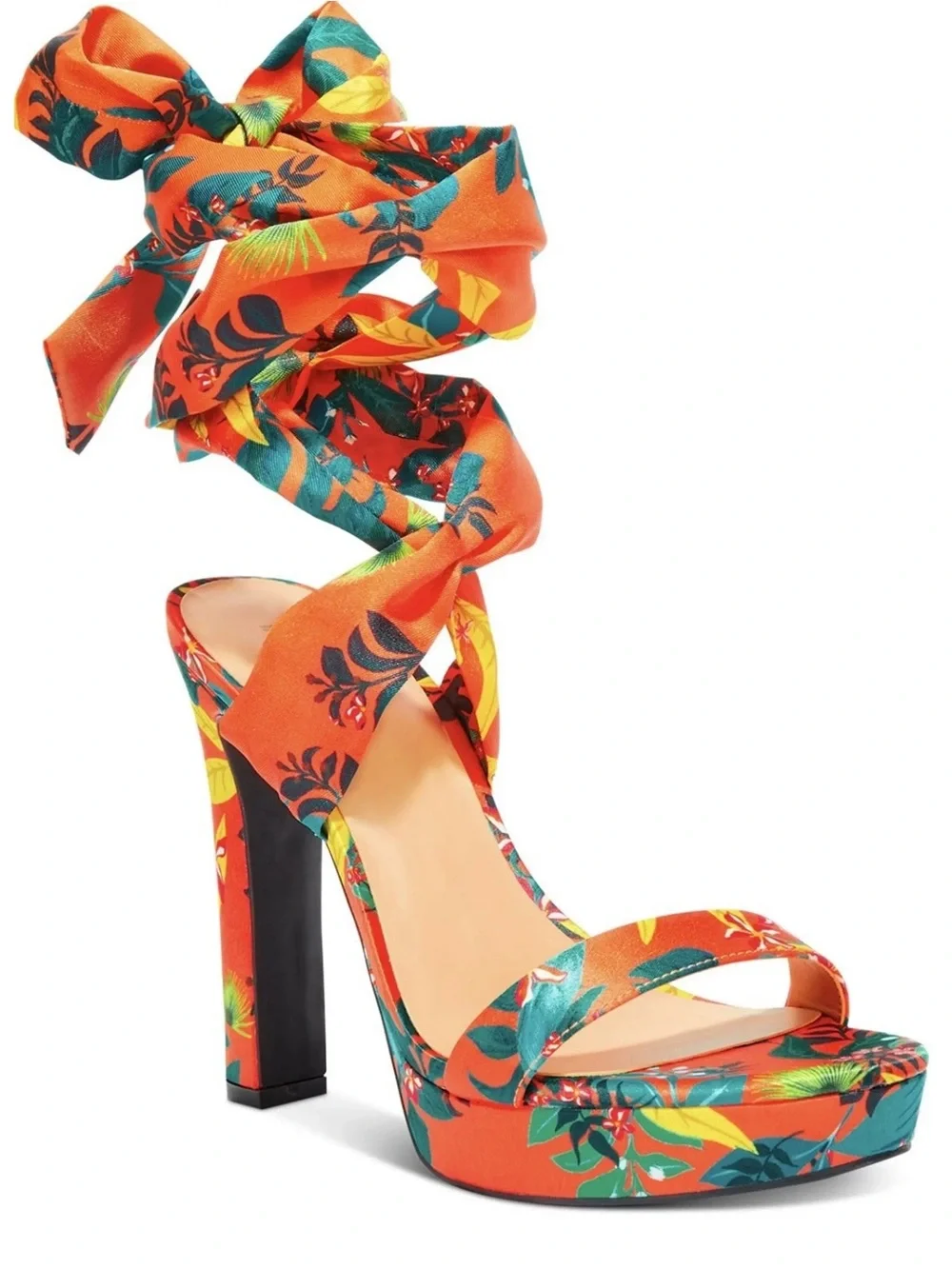INC International Concepts Orange Floral Wrap-Around Platform Sandal